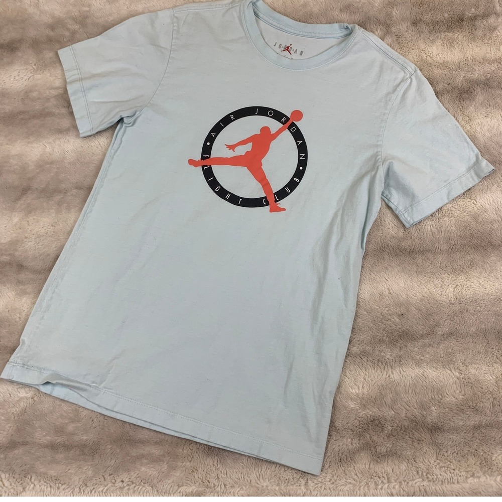 Jordan Flight Club Graphic T-Shirt Mens Small Blue Red Jumpman Logo Tee Cotton - Picture 1 of 5